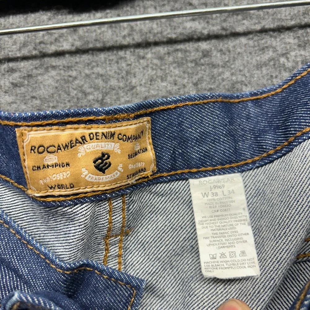 Rocawear Denim Jeans Mens 38x34 Blue‎ Classic Casual Baggy Fit Pants Skater